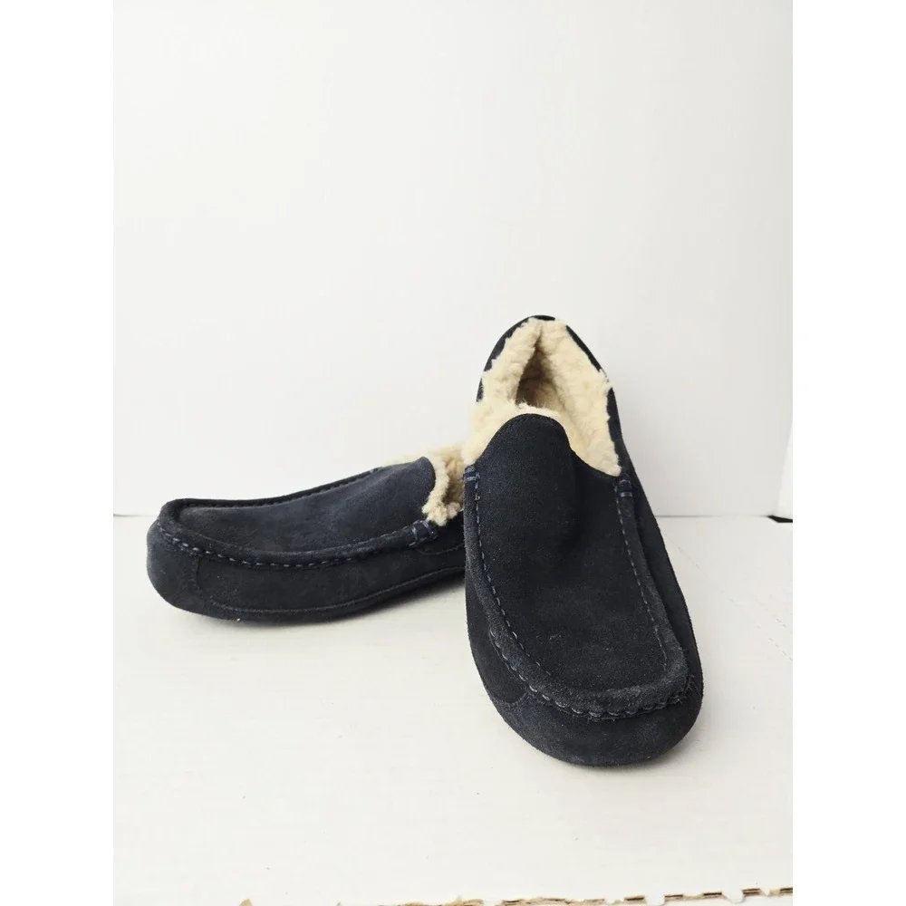Men's UGG‎ Ascot Moccasin Slippers Size 10 Suede Slip On Shoes dark blue